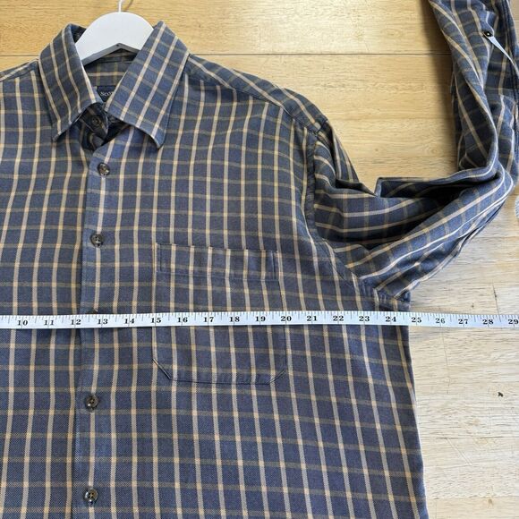 SCOTT BARBER Men's Button Down Shirt Gray Brushed Plaid Long Sleeve Pocket L - Picture 8 of 9